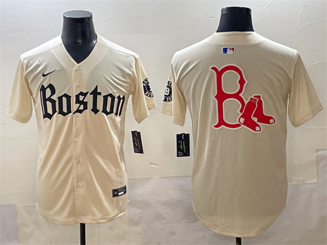 Men's Boston Red Sox Team Big Logo Cream Gothic Vapor Limited Stitched Baseball Jersey Men's Boston Red Sox Team Big Logo Cream Gothic Vapor Limited Stitched Baseball Jersey
